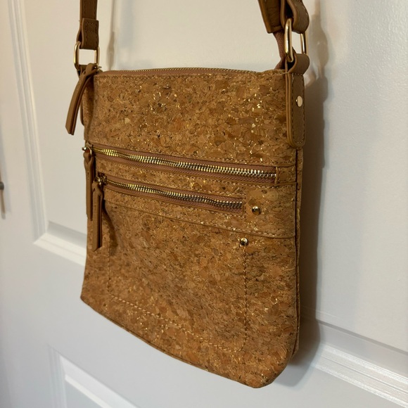 Sasha + Sofi Vegan Leather Crossbody Purse| Gold and Faux Cork| NWOT - Picture 2 of 14